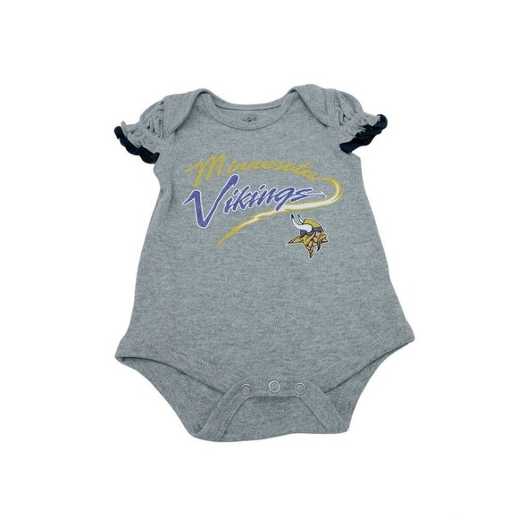 Minnesota Vikings Baby One Piece Bodysuit Gray Various Sizes NFL Team Apparel - Picture 1 of 6